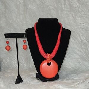 Coral Necklace And Earring Set